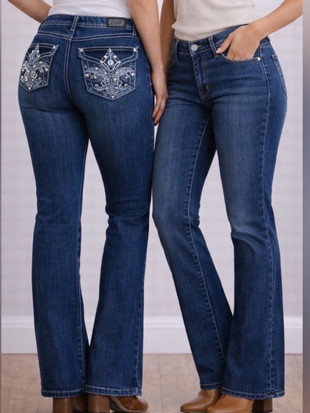 -Earl Jeans Whipstitched Embellished Rhinestones Flap Pockets Dark Jean Womens 4